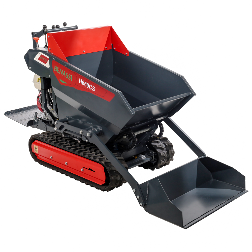 benassi h660cs brouette à moteur sur chenilles caisson dumper hydraulique avec pelle capacité charge 600kg