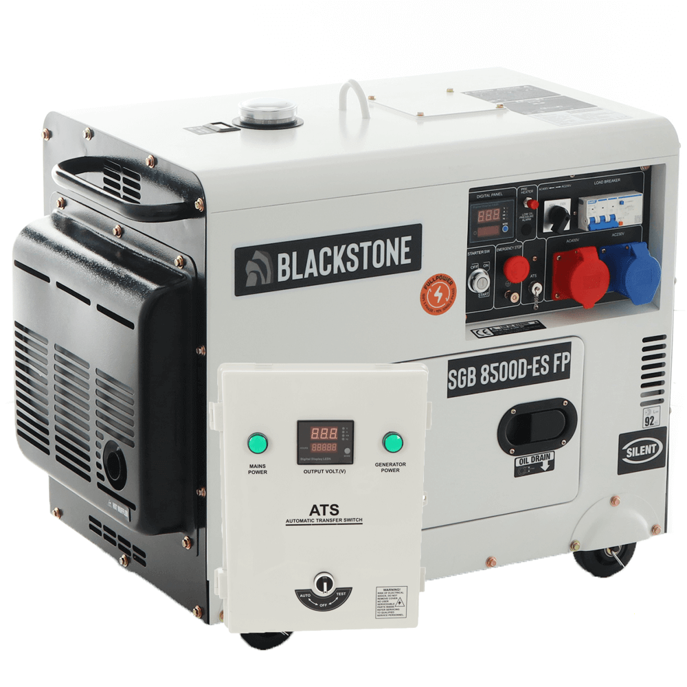 blackstone sgb 8500 d es fp groupe électrogène diesel insonorisé avec avr 6.3 kw continue 6 kw full power + ats triphasé