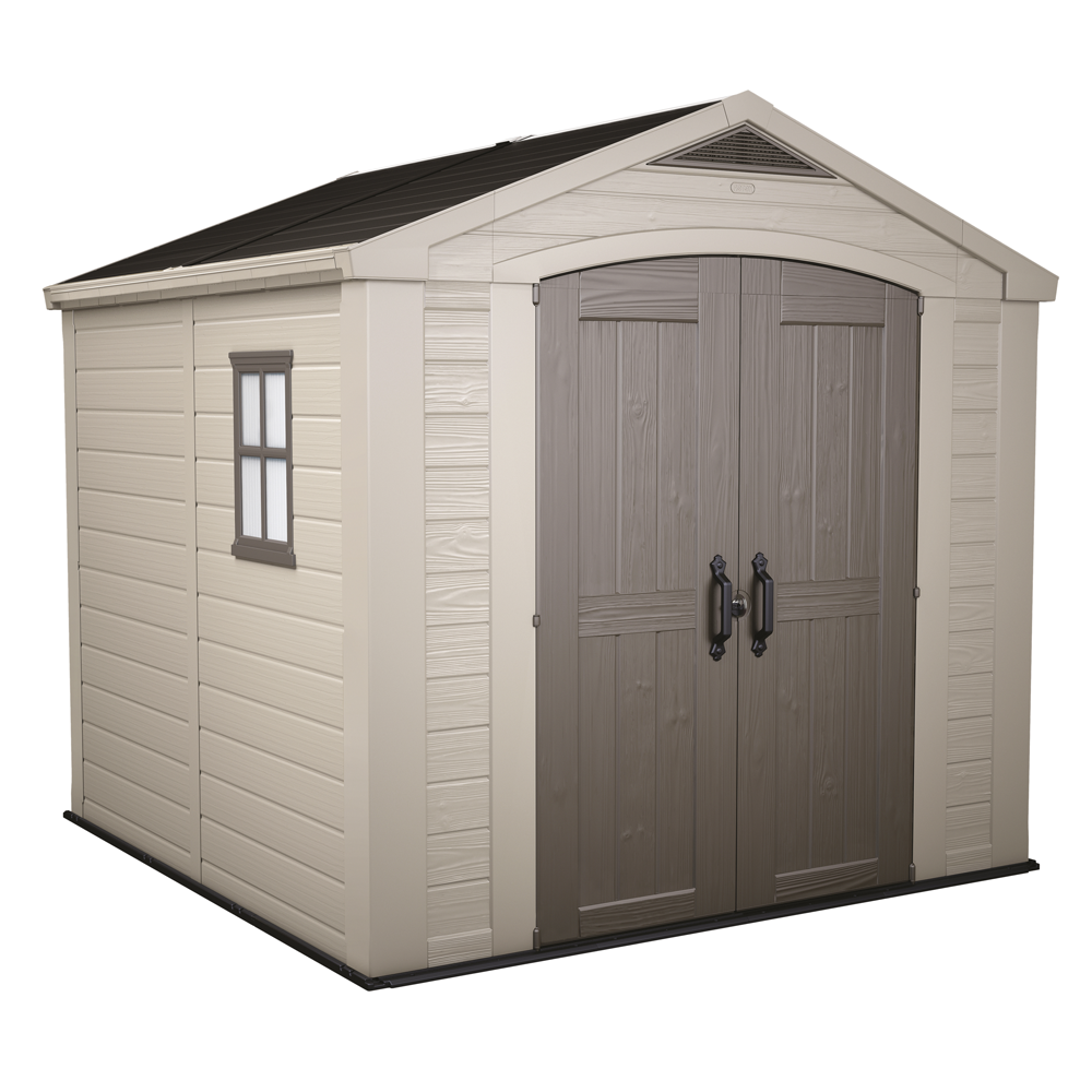 keter factor beige abri de jardin avec fenêtre latérale 256.5x255x243 cm