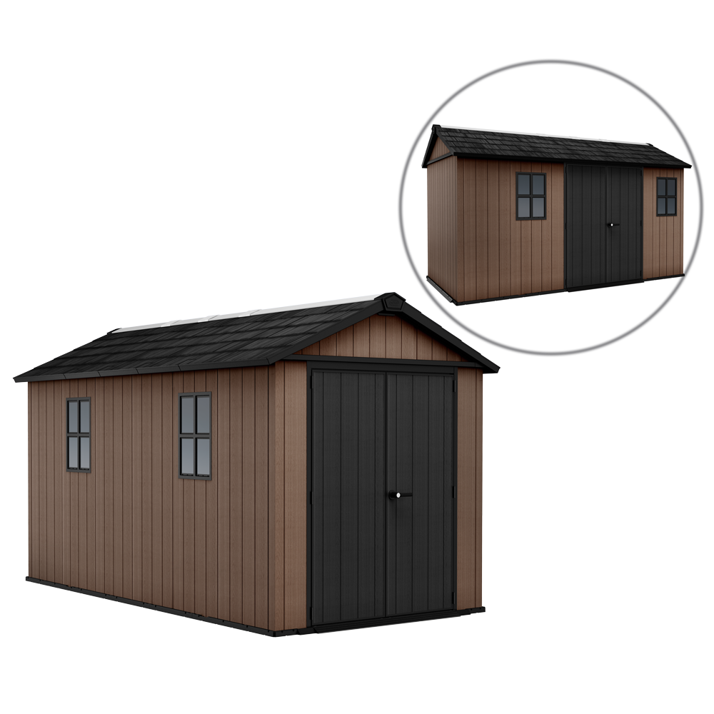 keter newton plus 7513/1375 abri de jardin avec double porte et fenêtres 230 x 413 x 246 cm